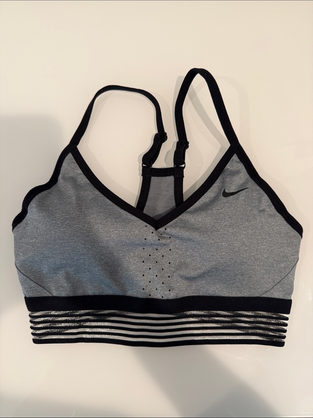 Nike Grey and Black Striped Elastic Band Sports Bra